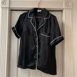 Twik Black Button-Up Blouse with White Piping